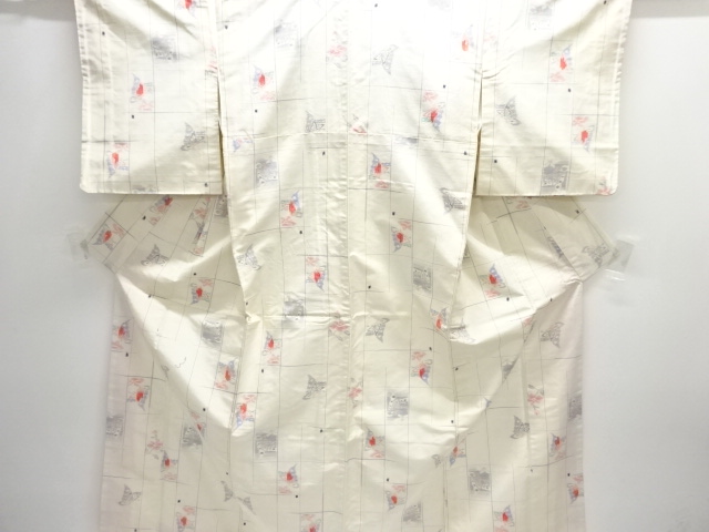 JAPANESE KIMONO / ANTIQUE KIMONO / SILK / TSUMUGI / WOVEN GRID